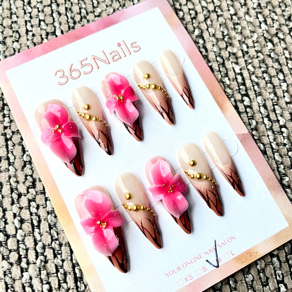 365nails: "Oriental Blossom" – 3D Floral Handmade Stiletto Nails
