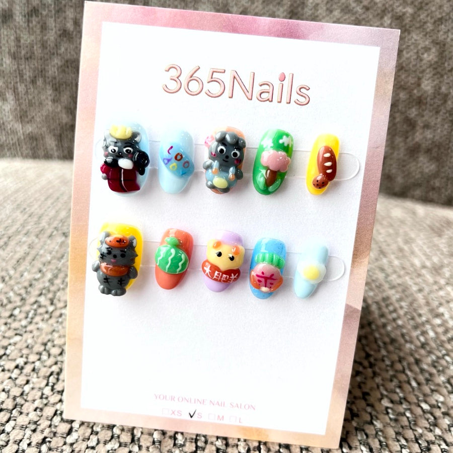365nails: "Cartoon Carnival" – 3D Cute Character Short Square Nails