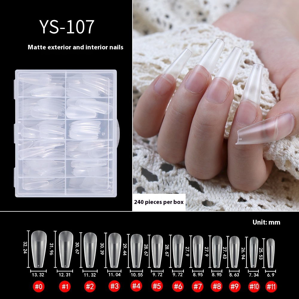 Nail Tips Transparent semi-matte nail art, special nail piece for press on nails piece, no trace 240 pieces, broken piece box, full sticker, matte fake nail.