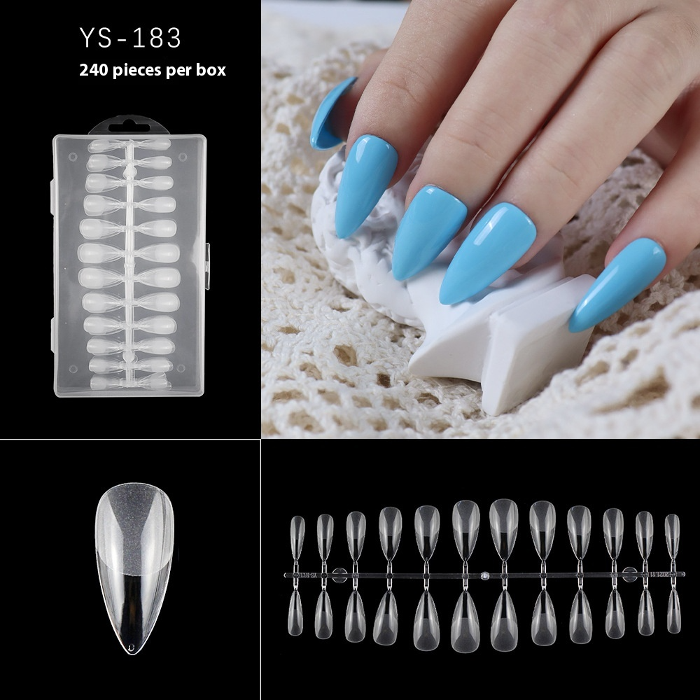 Nail Tips nail piece semi-matte 504 pieces boxed trapezoidal almond fake nail patch transparent and seamless nail art