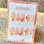 365nails: 연핑크·옐로우 벚꽃 믹스 – 수제 미디엄 스틸레토형 프레스온 네일