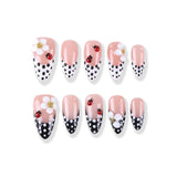 Nude pink polka dot French style × daisy ladybug press on nail