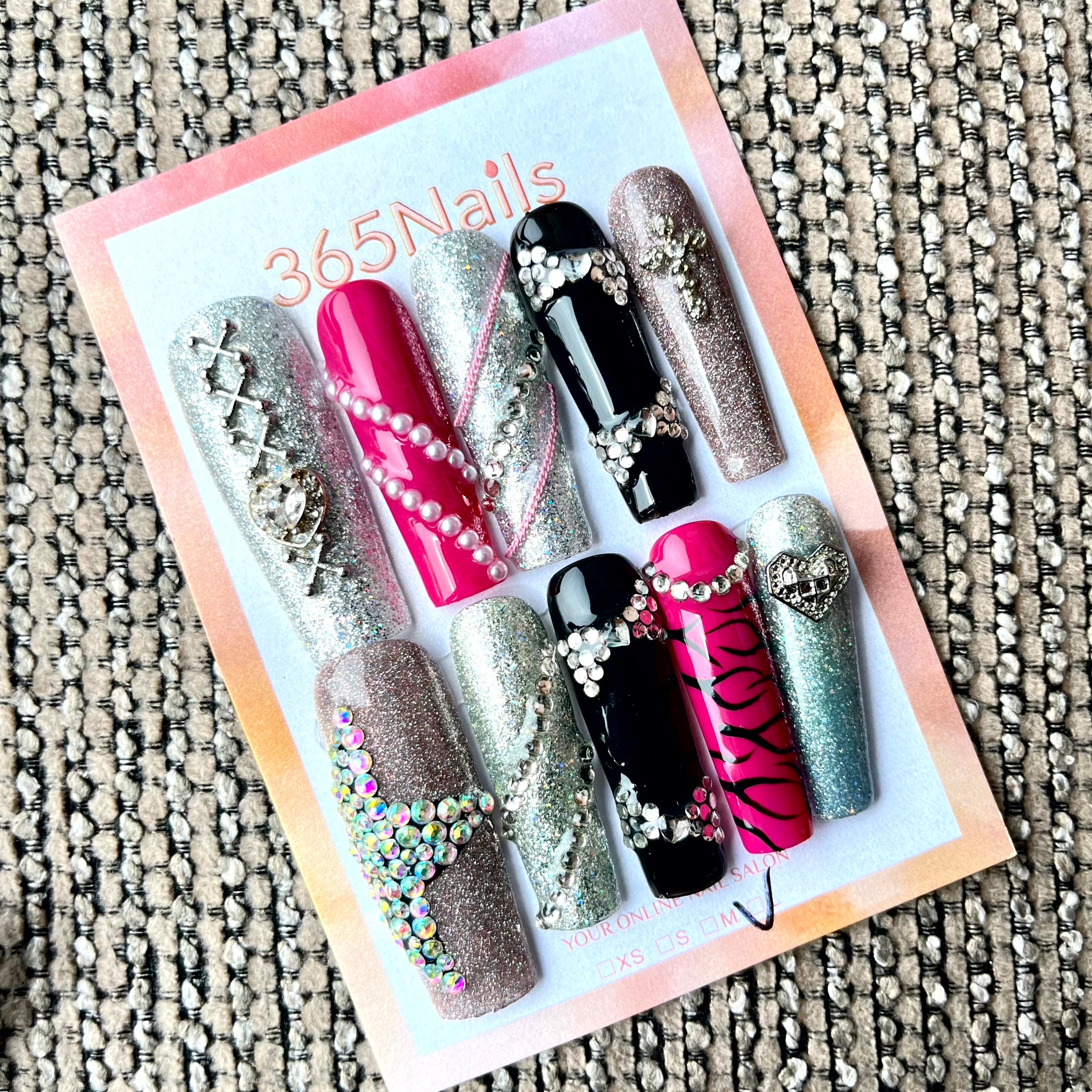 365nails: "Disco Diva" – 3D Rhinestone & Glitter Handmade Coffin Nails