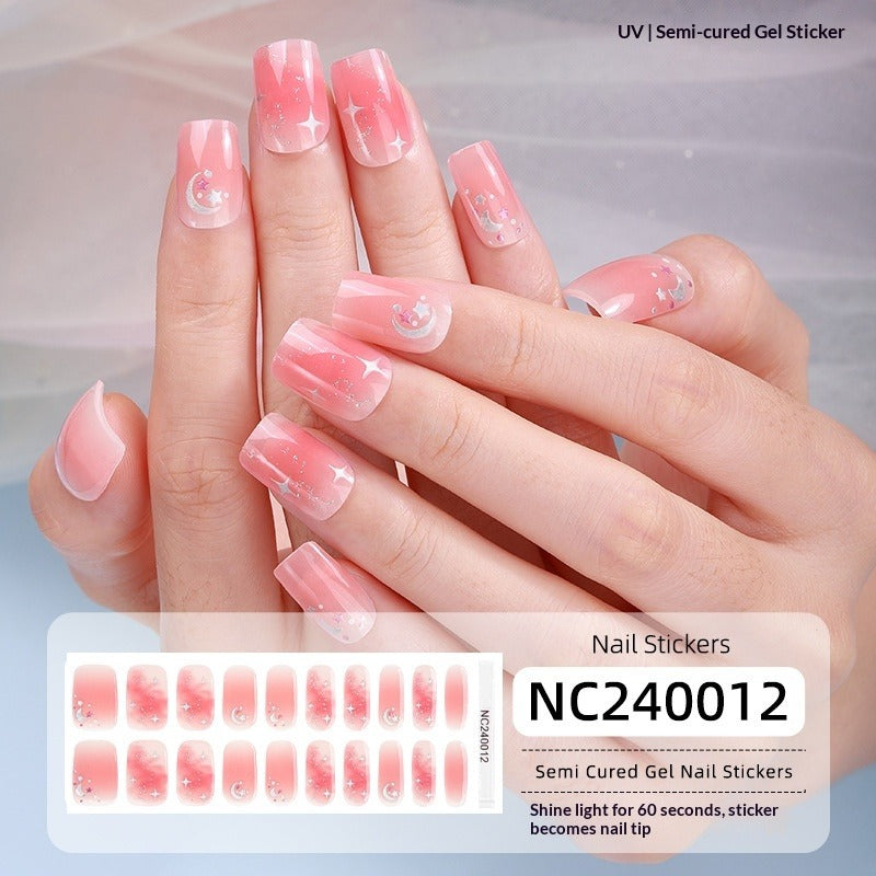 Semi-Cured Gel Nail Strips Soft Pink Gradient Glossy Natural Everyday Wear Set (MOQ=3)