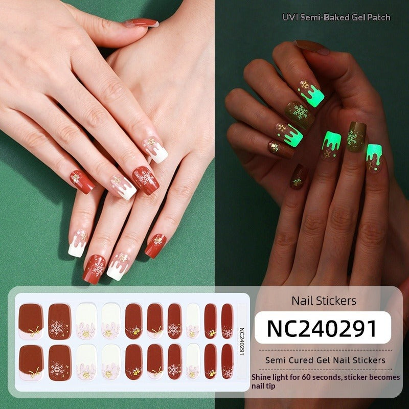 Semi-Cured Gel Nail Strips 3D Foil Christmas Snowflake Glow Design (MOQ=3)