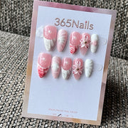 Pink & White Floral 3D Press-On Nails