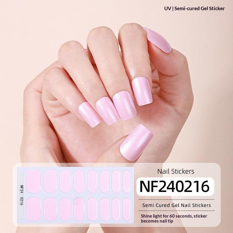 Semi-Cured Gel Nail Strips French Gradient Glitter Bow Glossy Design (MOQ=3)