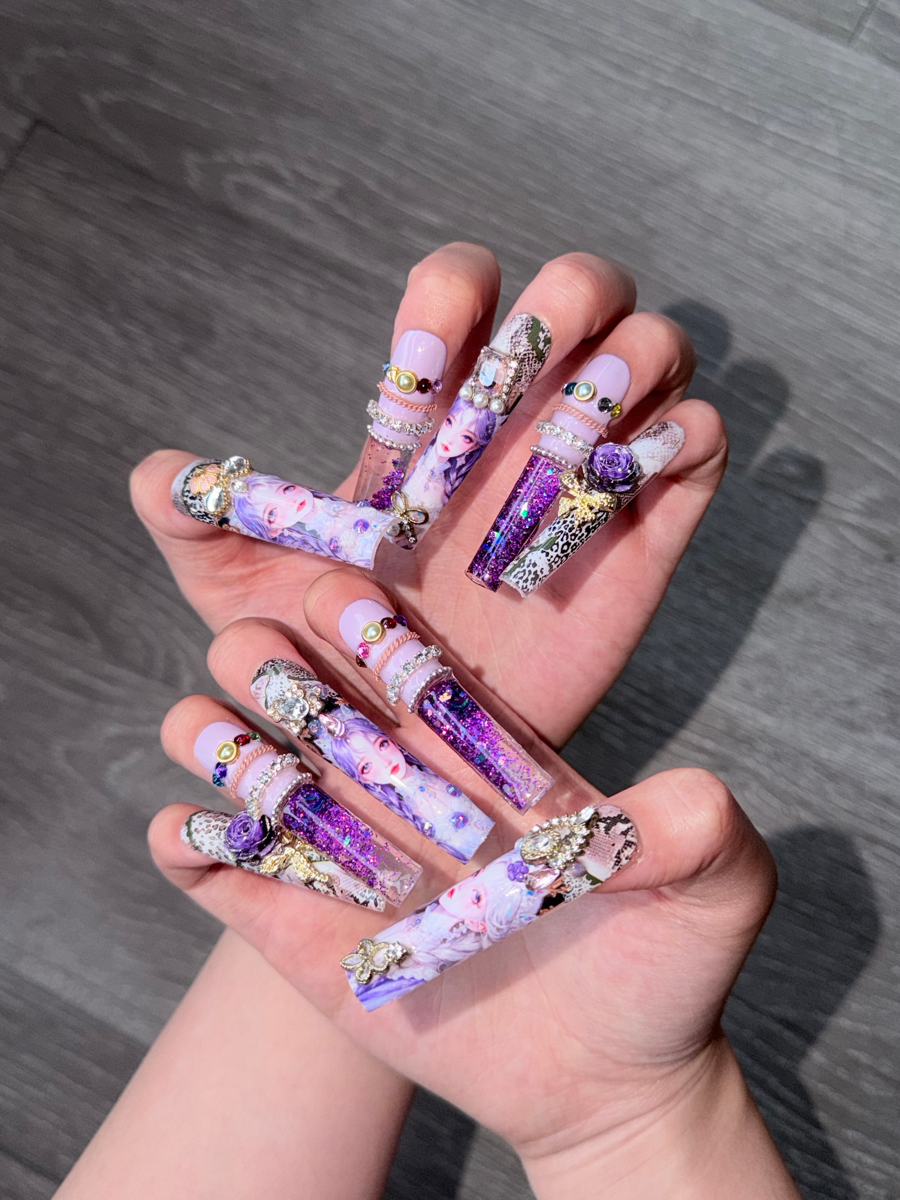 365nails: "Midnight Masquerade" – 3D Art Handmade Coffin Nails-5.5cm