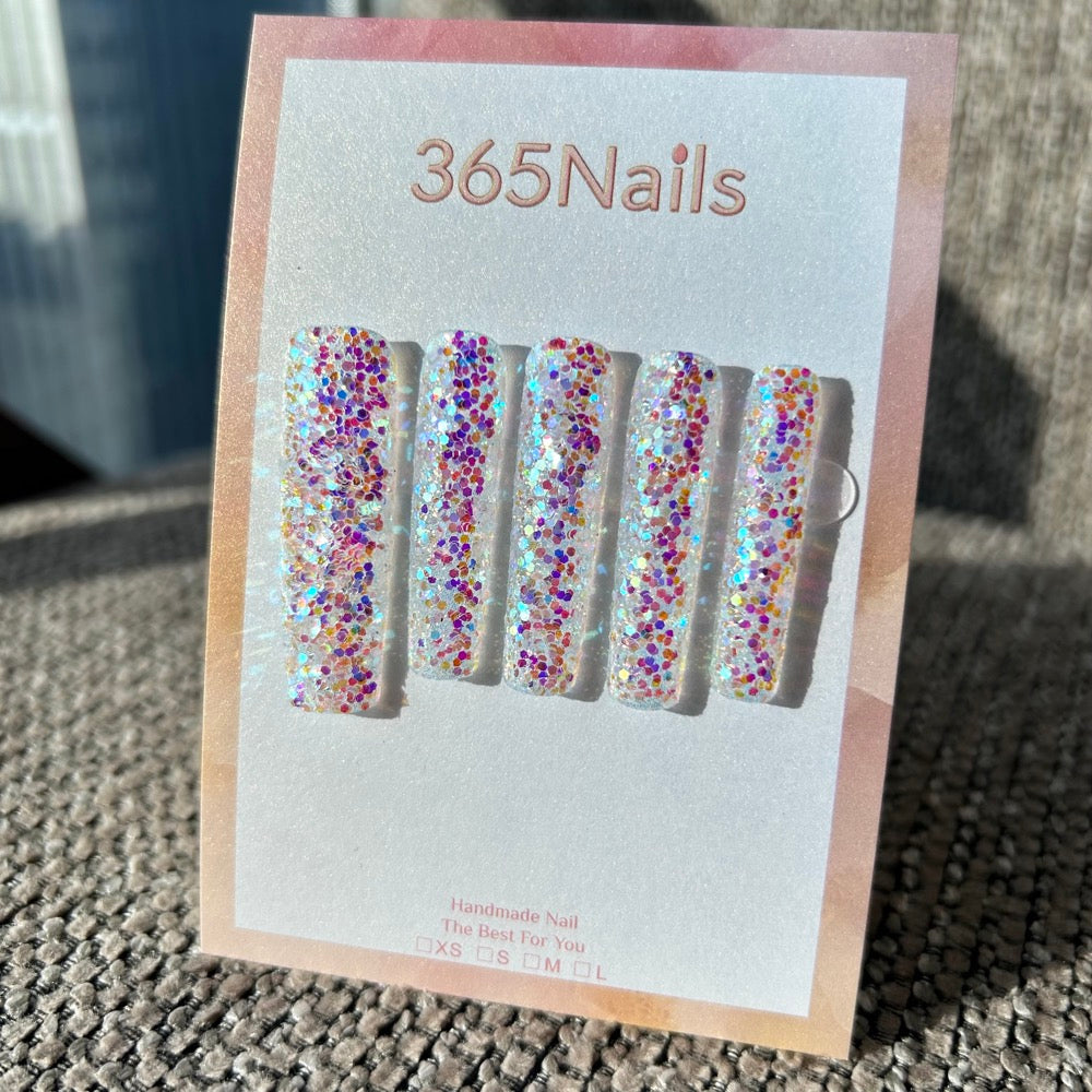 Sugar Frost Glitter Press On Nails｜Clear Colorful Chunky Sparkle Square | Starry Glitter · Sparkling Series