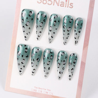 365Nails Emerald Leopard Gradient Stiletto Tips