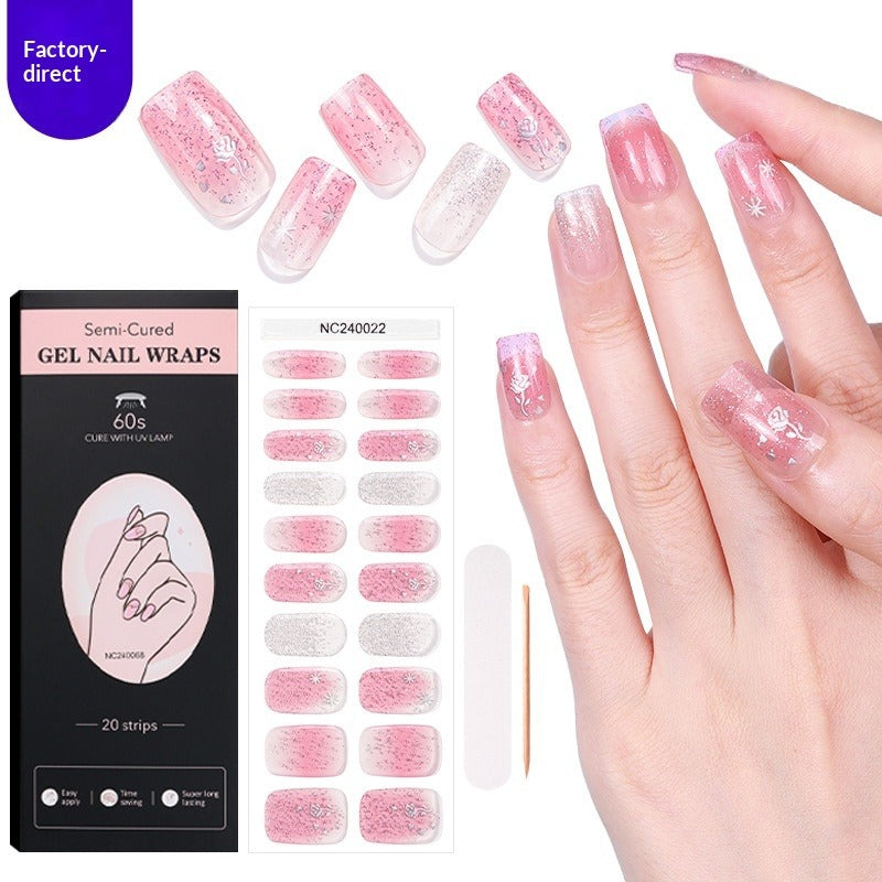 Semi-Cured Gel Nail Strips 3D Foil Gold Pink Gradient Glossy Set (MOQ=3)