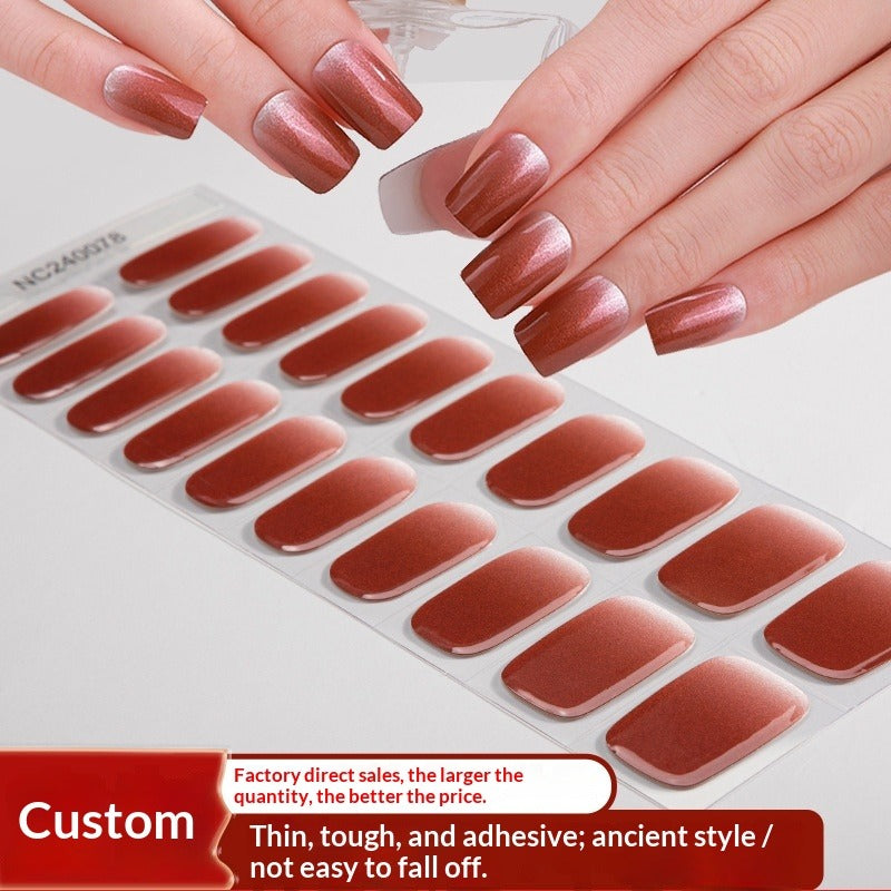 Semi-Cured Gel Nail Strips Sparkle Cat Eye Gradient Rainbow Pearl (MOQ=3)