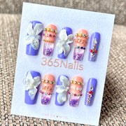 365nails: "Lavender Orchid Shimmer" – Handmade Liquid Motion Press-On Medium Square Nails-3cm