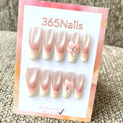365nails: "Blush Bloom" – 3D Flower & Cat Eye Handmade Long Coffin Nails