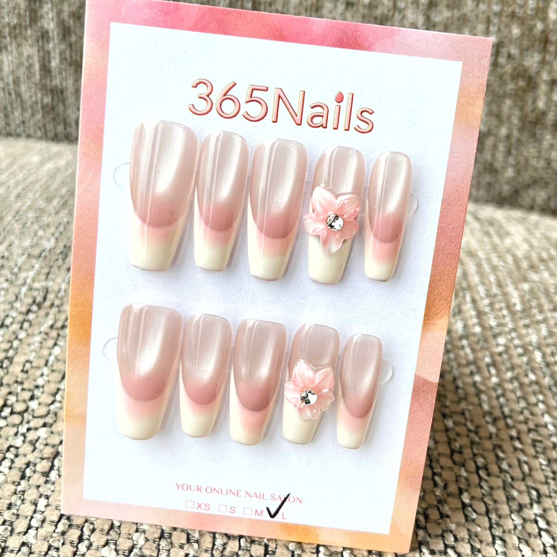 365nails: "Blush Bloom" – 3D Flower & Cat Eye Handmade Long Coffin Nails
