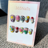 Handmade Whimsical Garden 3D Press-on Nails | Butterfly & Ladybug | Short Almond | 10pcs Set