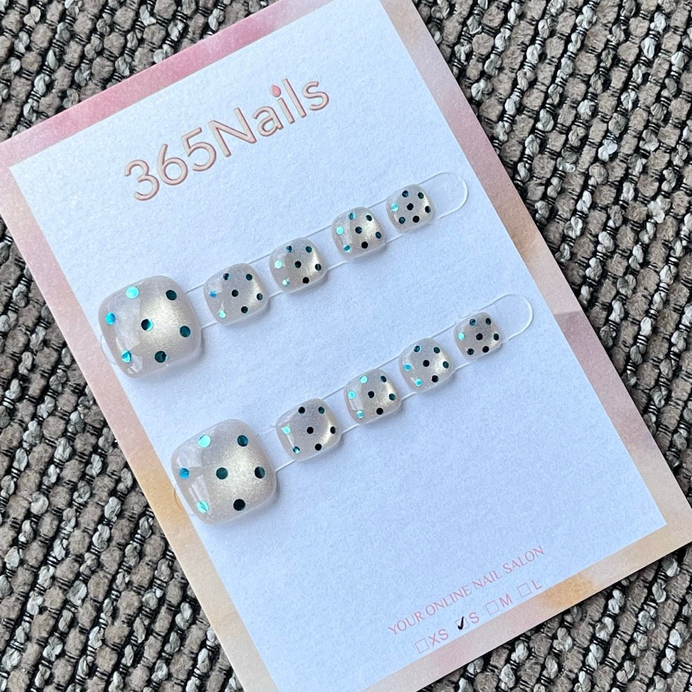 Aqua Crystal Dot Glitter Press-On Toenails