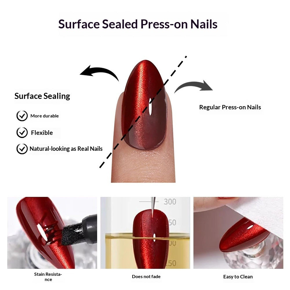 "Cherry Red Cat Eye" - Vibrant 32Pcs Press-On Nails Set