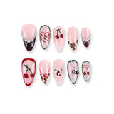 Cherry and Leopard Accent Press-On Nails with Pearl Details