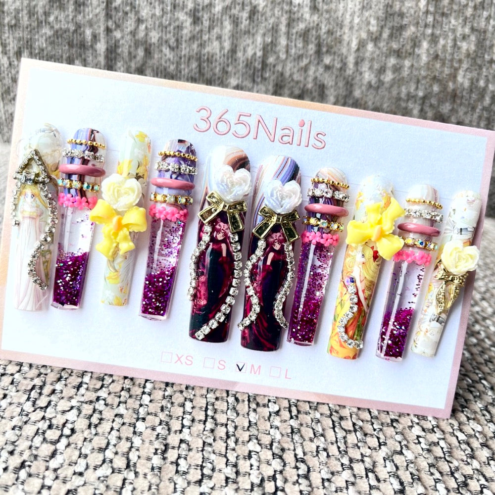 365nails: "Sweet Symphony" – 3D Floral & Character Handmade Coffin Nails