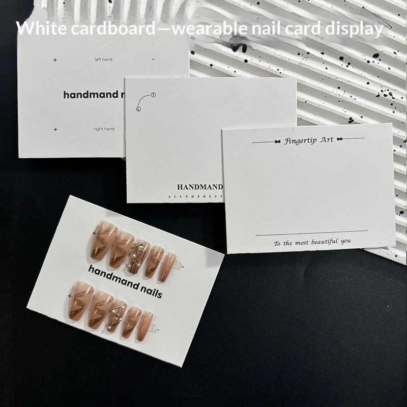 Cartes de présentation blanches minimalistes pour ongles press-on faits main (MOQ=50)