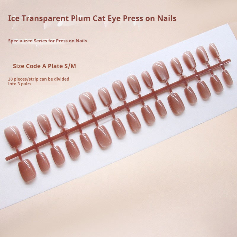 Nail Tips  prefabricated nail, icy and sweet red coffee cat eye, solid color temperament girl  press on nails 30 pieces｜365nails