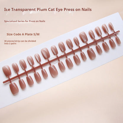 Nail Tips  prefabricated nail, icy and sweet red coffee cat eye, solid color temperament girl  press on nails 30 pieces｜365nails