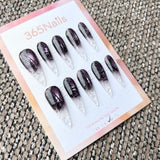 Femme Fatale: "Midnight Lace" – Deep Amethyst to Clear Ombre with Black Netting Texture Long Stiletto Nails