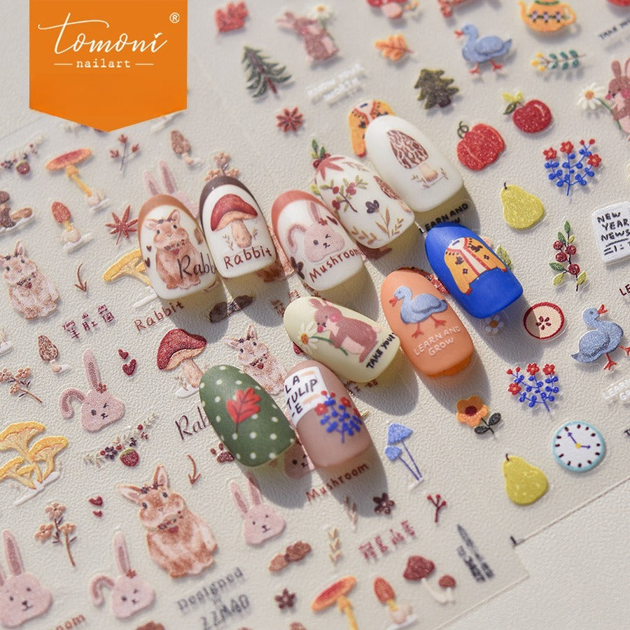 Forest Bunny & Mushroom – Watercolor Nature Nail Art Set