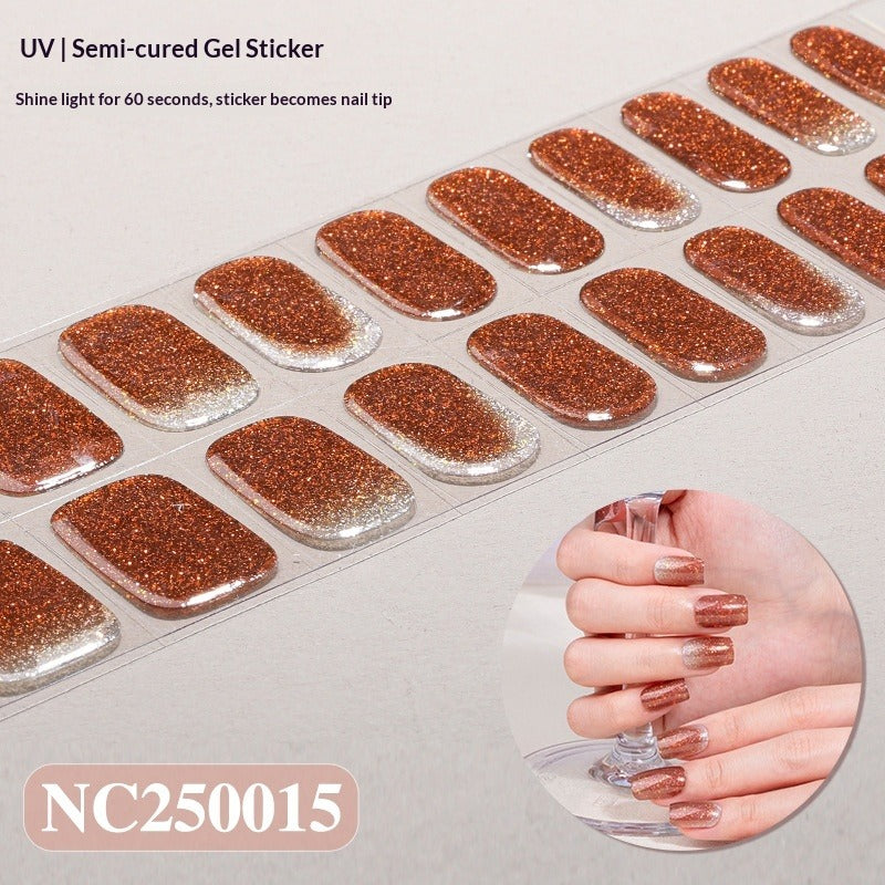 Semi-Cured Gel Nail Strips Gradient Glitter Shimmer Glossy Design (MOQ=3)