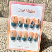 365nails: "Sapphire Crystal French" – Handmade Medium Coffin Press-On Nails