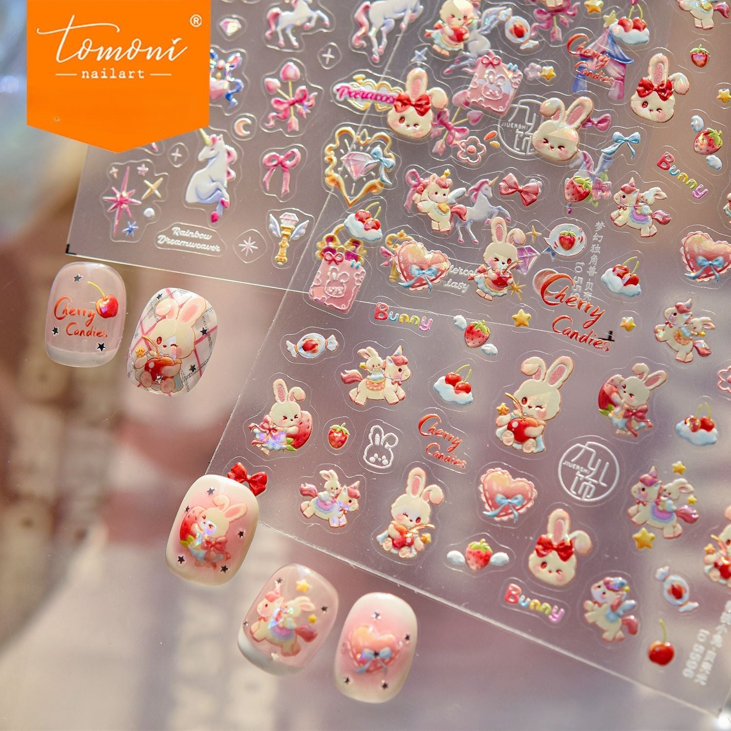 Cherry Bunny Collection: "Cute Cherry Bunny" – 3D Embossed Nail Sticker