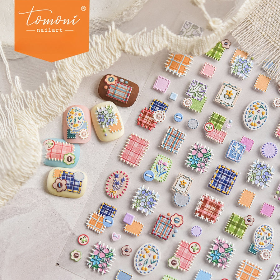 Vintage Patchwork Emboss – Cottagecore Nail Art Stickers