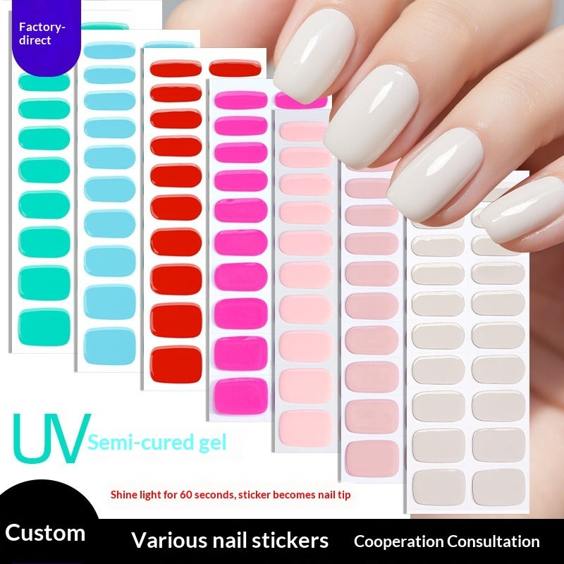 Semi-Cured Gel Nail Strips Solid Color Glossy Classic Design (MOQ=3)