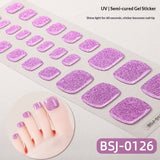 Semi-Cured Gel Nail Strips Toe Nails Pure Color Glitter Sparkle Set (MOQ=3)