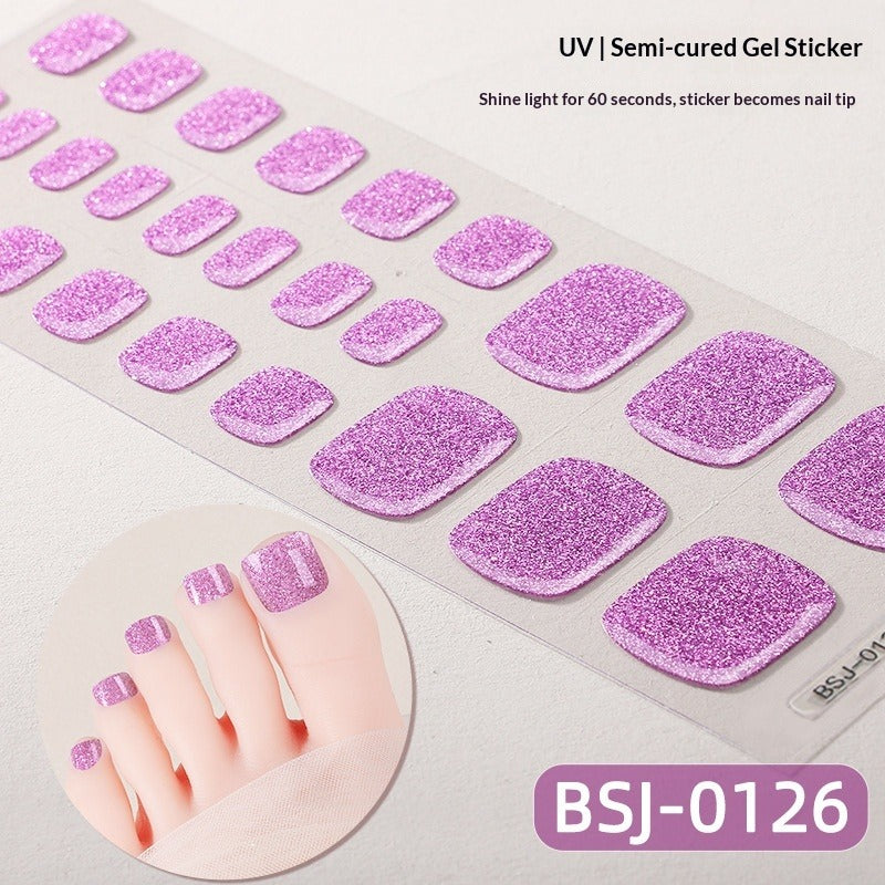 Semi-Cured Gel Nail Strips Toe Nails Pure Color Glitter Sparkle Set (MOQ=3)