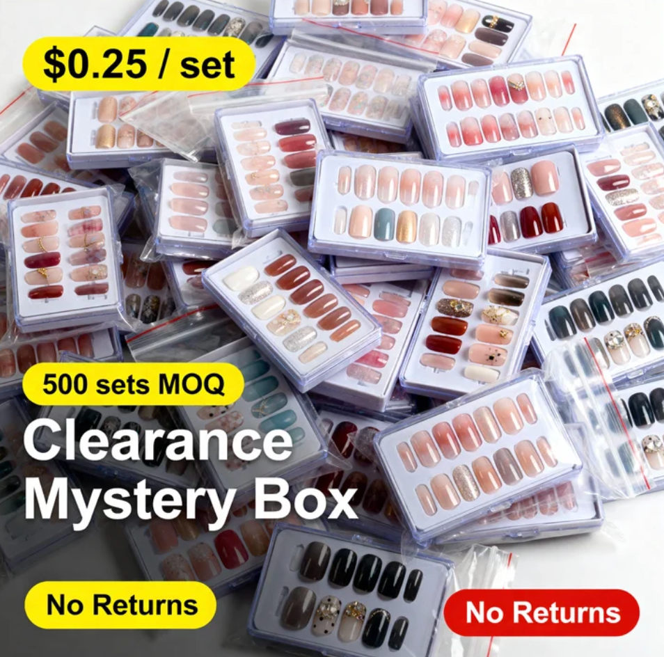 Leftover Stock and Minor-defect Items｜Discount Press-On Nails Mystery Box Wholesale | 24-Piece Machine-Made | From $0.25/Set (100 Sets MOQ, No Returns)