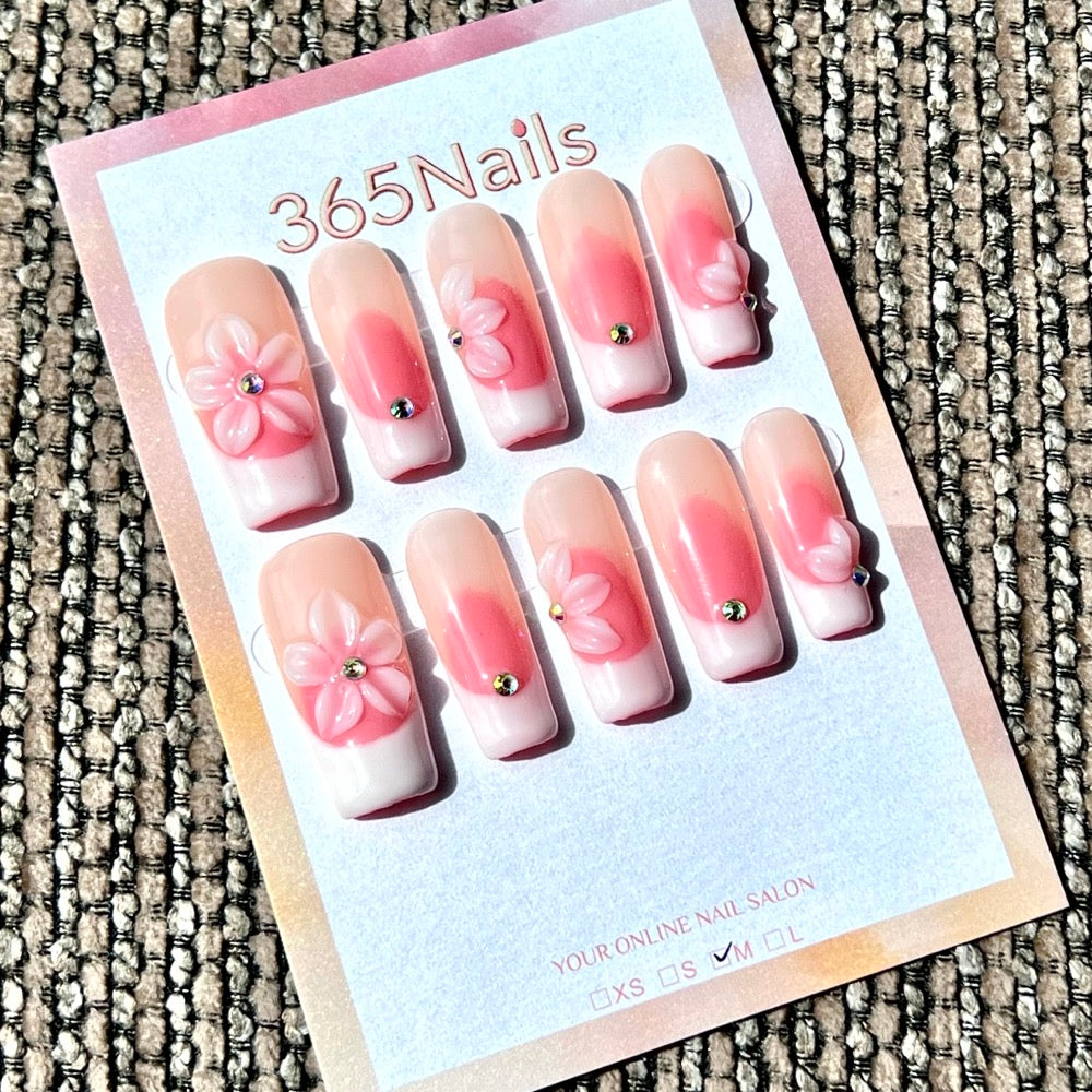 365nails: "Blush Petal French" – Handmade Medium Square Press-On Nails