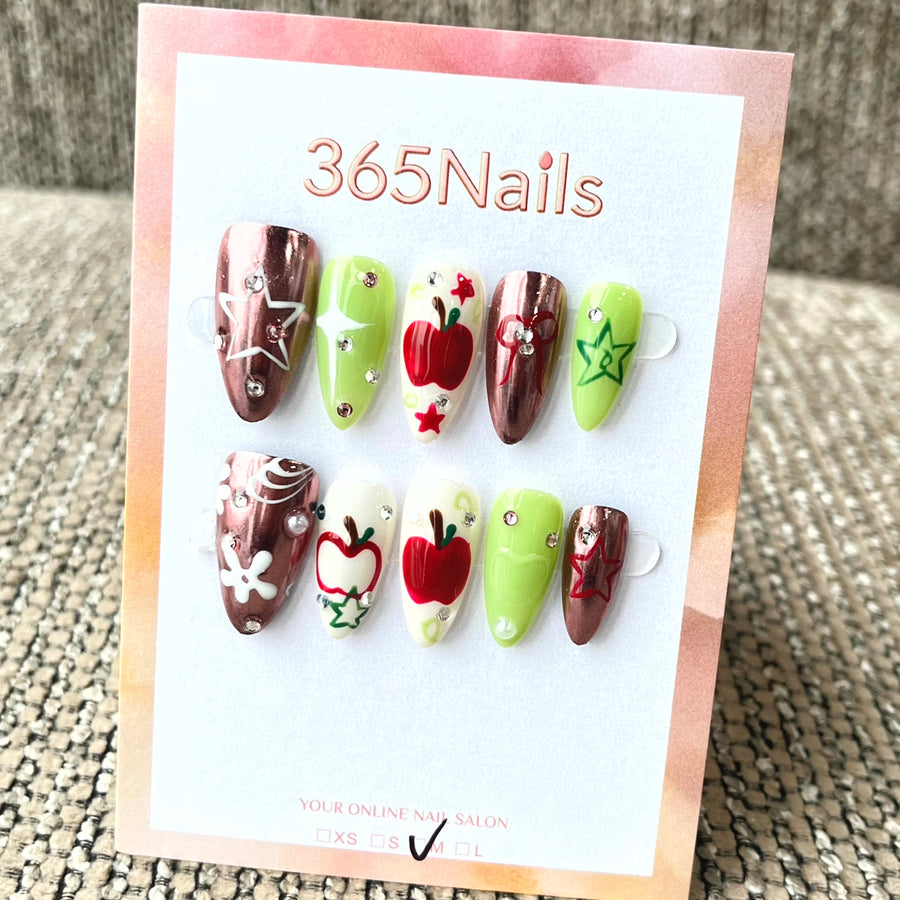 365nails: "Orchard Chic" – 3D Fruit & Star Art Handmade Coffin Nails