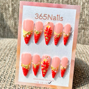 365nails: "Pink Red Ice Cream Flower Starfish 3D" – Handmade Medium Stiletto Press-On Nails