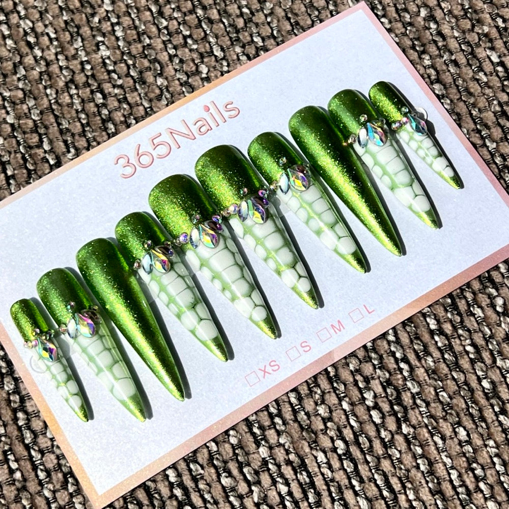 365nails: "Siren's Scales" – 3D Dragon Scale Handmade Stiletto Nails