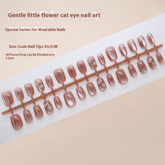 Pontas de unhas pré-fabricadas, blush tulipa suave, olho de gato, atmosfera de clareamento de primavera, arte de unhas, 30 peças ｜ 365 unhas