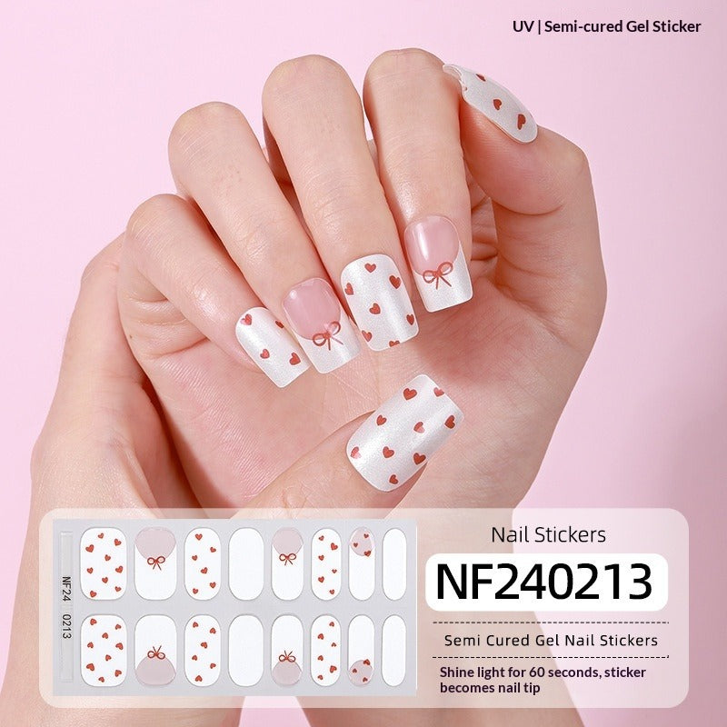 Semi-Cured Gel Nail Strips French Gradient Glitter Bow Glossy Design (MOQ=3)