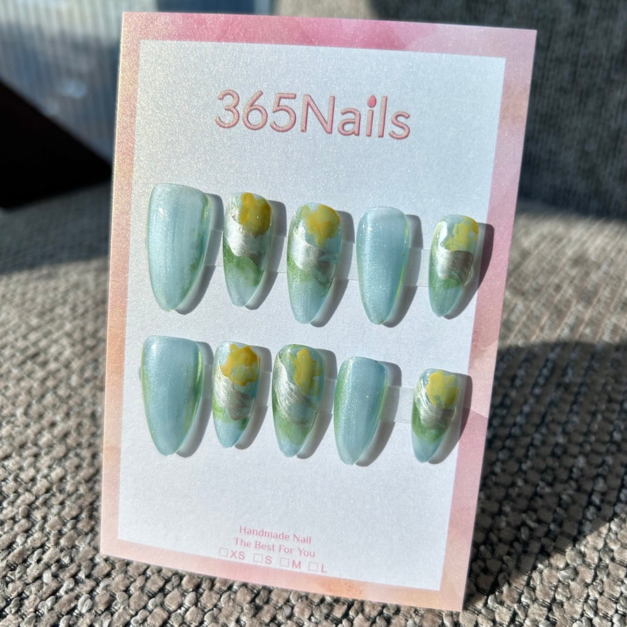 Misty River & Glacial Monet Blue-Green Nails｜Handmade Smudge Series(moq=30)