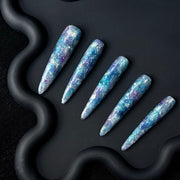 Long Stiletto Galaxy Press-On Nails in Blue Purple