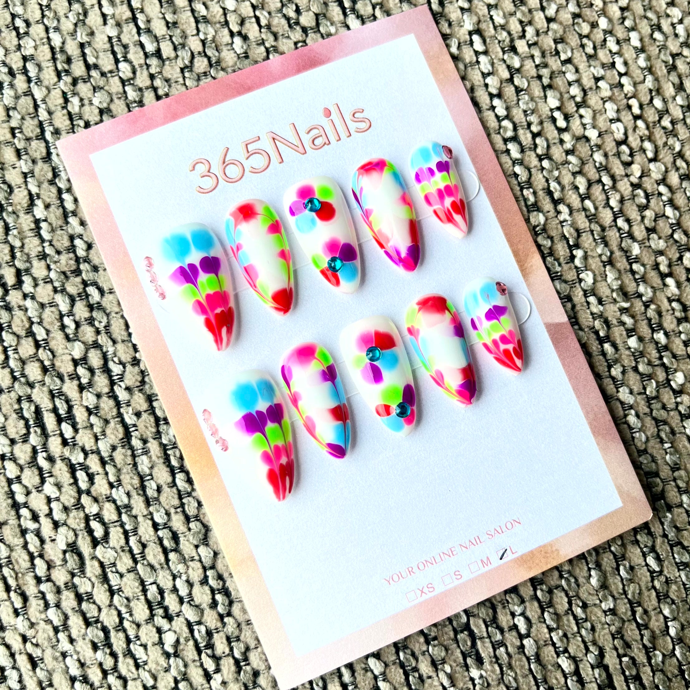 365nails: "Neon Bloom" – Abstract Hand-Painted Handmade Almond Nails