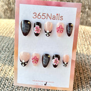 365nails: "Nude Brown Flower Wave 3D" – Handmade Short Almond Press-On Nails
