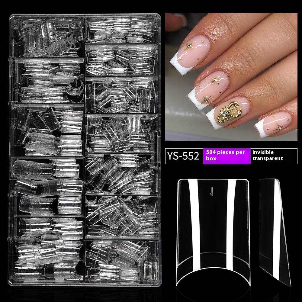 Nail Tips Transparent nail piece semi-sticker, light sticker, square nail 504 pieces, boxed, seamless and light , specially for patch-worn nail pieces