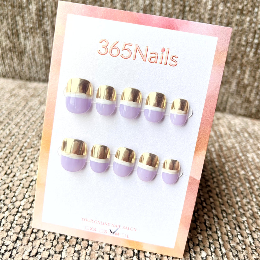 365nails: "Gilded Lilac" – Metallic French Tip Handmade Short Square Nails