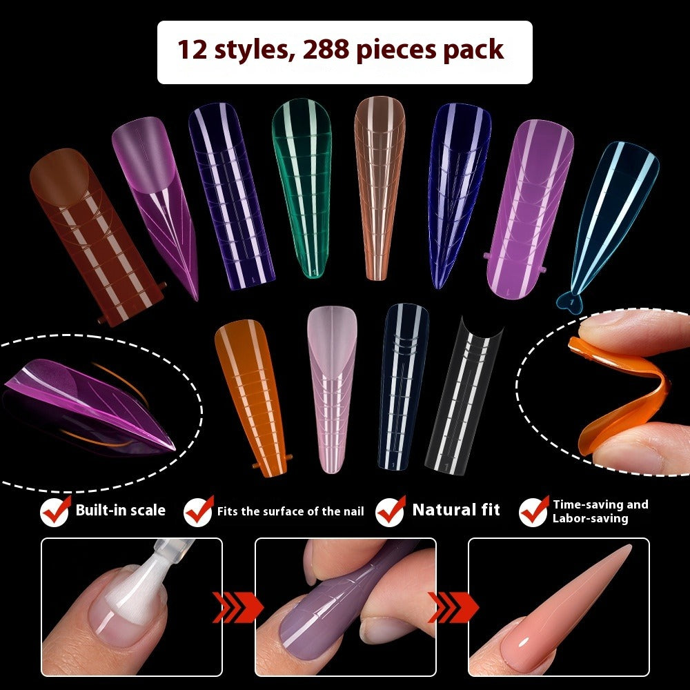 Crystal Color Nail Extension Mold, Paperless Rapid Phototherapy Nail Forms Set, 288 Pieces Boxed (MOQ=3)